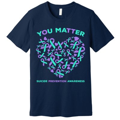 Suicide Prevention Awareness Teal Purple Ribbon You Matter Premium T-Shirt