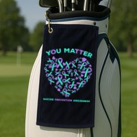 Suicide Prevention Awareness Teal Purple Ribbon You Matter Golf Towel