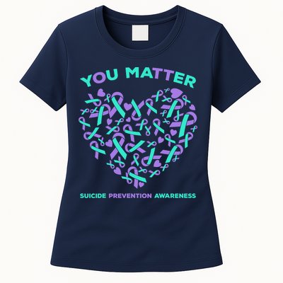 Suicide Prevention Awareness Teal Purple Ribbon You Matter Womens T-Shirt