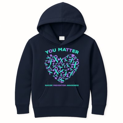 Suicide Prevention Awareness Teal Purple Ribbon You Matter Kids Hoodie