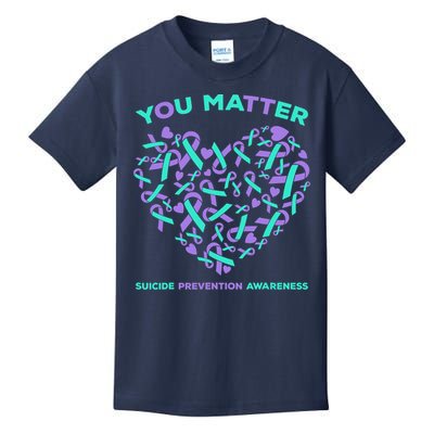 Suicide Prevention Awareness Teal Purple Ribbon You Matter Kids T-Shirt