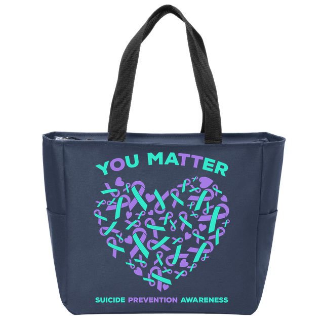 Suicide Prevention Awareness Teal Purple Ribbon You Matter Zip Tote Bag