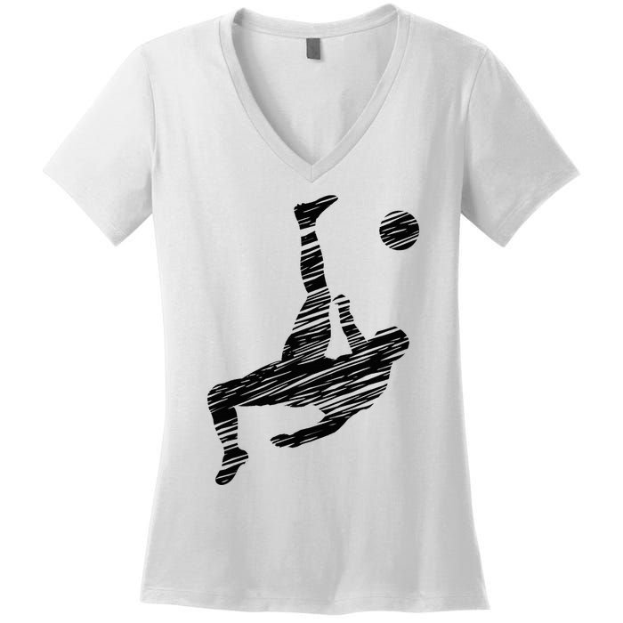 Soccer Player And Soccer Fan Motif Vintage Women's V-Neck T-Shirt