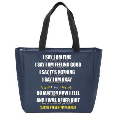 Suicide Prevention Awareness Warrior Quote Zip Tote Bag