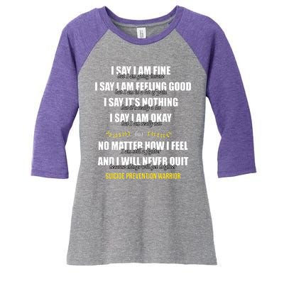 Suicide Prevention Awareness Warrior Quote Women's Tri-Blend 3/4-Sleeve Raglan Shirt