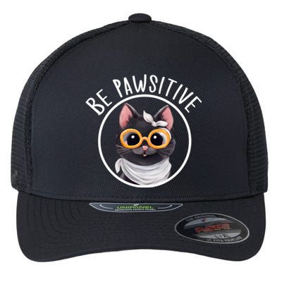 Stay Pawsitive And Cat Pawsitive For Nerdy Cat Gift Flexfit Unipanel Trucker Cap