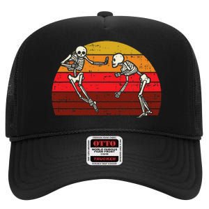 Skeleton Playin American Football Rugby Halloween Sport High Crown Mesh Back Trucker Hat