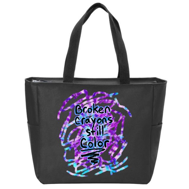 Suicide Prevention Awareness Broken Crayons Still Color Zip Tote Bag