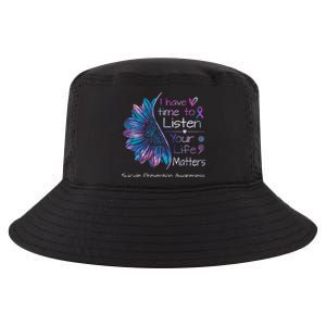 Suicide Prevention Awareness Sunflower Teal & Purple Ribbon Cool Comfort Performance Bucket Hat