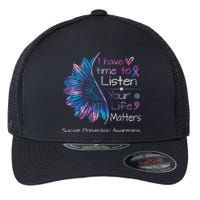 Suicide Prevention Awareness Sunflower Teal & Purple Ribbon Flexfit Unipanel Trucker Cap