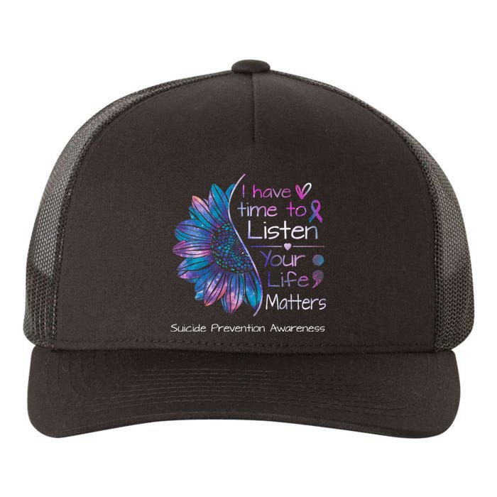 Suicide Prevention Awareness Sunflower Teal & Purple Ribbon Yupoong Adult 5-Panel Trucker Hat