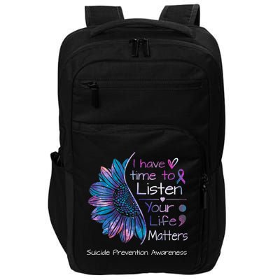 Suicide Prevention Awareness Sunflower Teal & Purple Ribbon Impact Tech Backpack