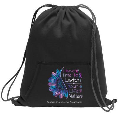 Suicide Prevention Awareness Sunflower Teal & Purple Ribbon Sweatshirt Cinch Pack Bag