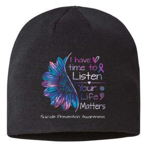 Suicide Prevention Awareness Sunflower Teal & Purple Ribbon Sustainable Beanie