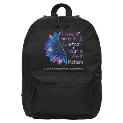 Suicide Prevention Awareness Sunflower Teal & Purple Ribbon 16 in Basic Backpack