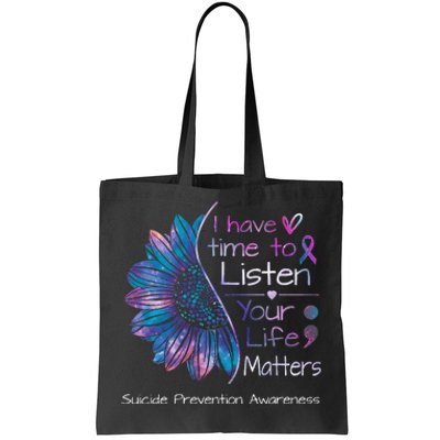 Suicide Prevention Awareness Sunflower Teal & Purple Ribbon Tote Bag