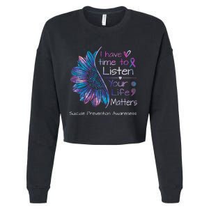 Suicide Prevention Awareness Sunflower Teal & Purple Ribbon Cropped Pullover Crew