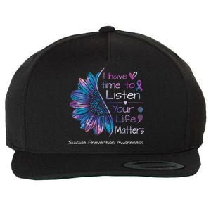 Suicide Prevention Awareness Sunflower Teal & Purple Ribbon Wool Snapback Cap