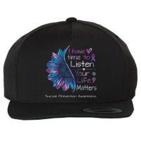 Suicide Prevention Awareness Sunflower Teal & Purple Ribbon Wool Snapback Cap