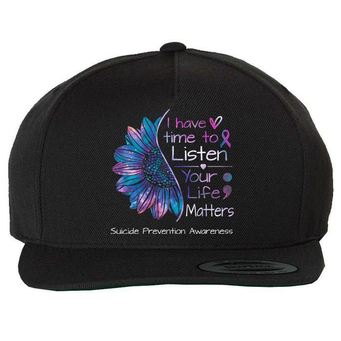 Suicide Prevention Awareness Sunflower Teal & Purple Ribbon Wool Snapback Cap