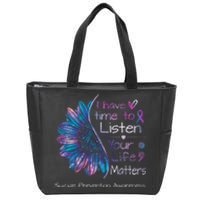 Suicide Prevention Awareness Sunflower Teal & Purple Ribbon Zip Tote Bag