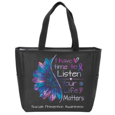 Suicide Prevention Awareness Sunflower Teal & Purple Ribbon Zip Tote Bag