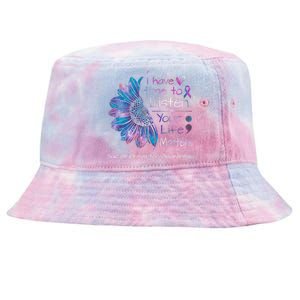 Suicide Prevention Awareness Sunflower Teal & Purple Ribbon Tie-Dyed Bucket Hat