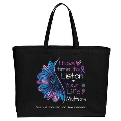 Suicide Prevention Awareness Sunflower Teal & Purple Ribbon Cotton Canvas Jumbo Tote