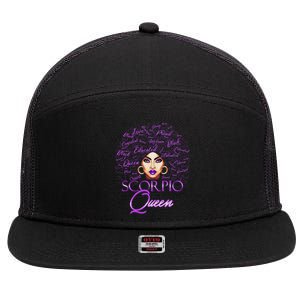 Scorpio Purple Afro Queen Black Zodiac Birthday Gift 7 Panel Mesh Trucker Snapback Hat