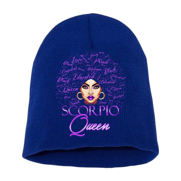 Scorpio Purple Afro Queen Black Zodiac Birthday Gift Short Acrylic Beanie