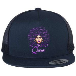 Scorpio Purple Afro Queen Black Zodiac Birthday Gift Flat Bill Trucker Hat