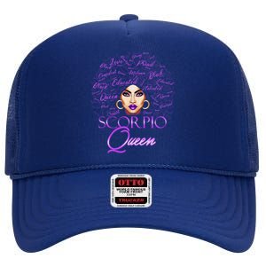 Scorpio Purple Afro Queen Black Zodiac Birthday Gift High Crown Mesh Back Trucker Hat