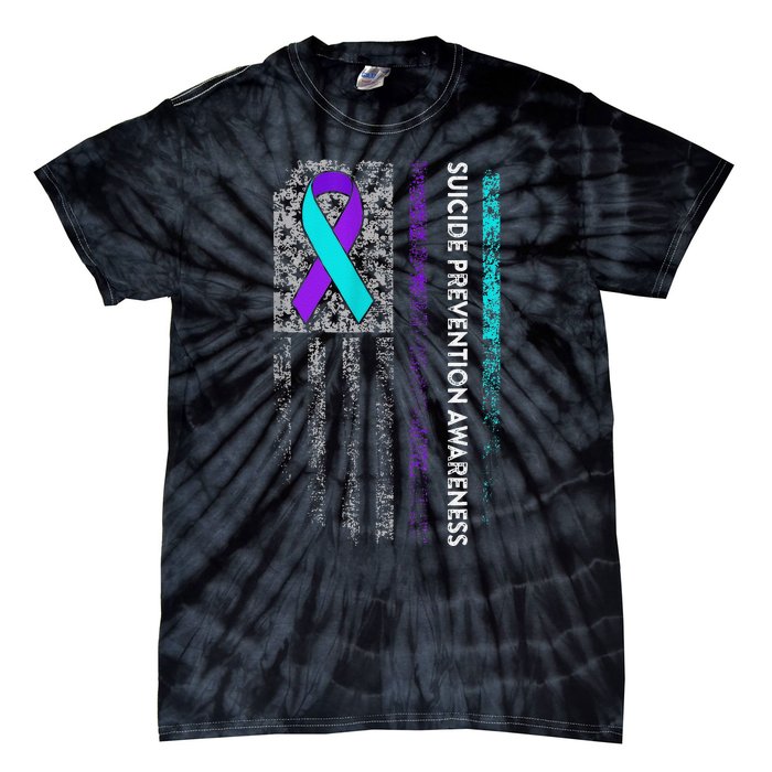 Suicide Prevention Awareness Ribbon American Flag Gift Tie-Dye T-Shirt