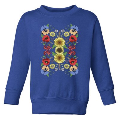 Sunflower Poppy And Viburnum Floral Ukrainian Vyshyvanka Style Gift Toddler Sweatshirt