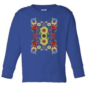 Sunflower Poppy And Viburnum Floral Ukrainian Vyshyvanka Style Gift Toddler Long Sleeve Shirt