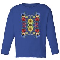 Sunflower Poppy And Viburnum Floral Ukrainian Vyshyvanka Style Gift Toddler Long Sleeve Shirt