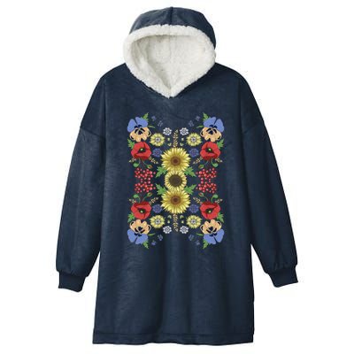 Sunflower Poppy And Viburnum Floral Ukrainian Vyshyvanka Style Gift Hooded Wearable Blanket