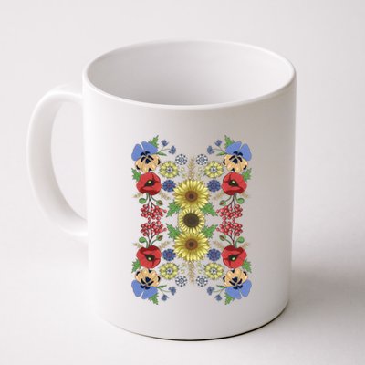 Sunflower Poppy And Viburnum Floral Ukrainian Vyshyvanka Style Gift Coffee Mug