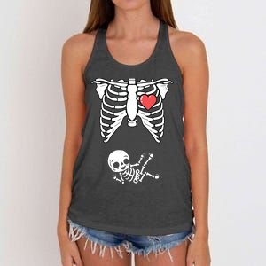 Skeleton Pregnancy Announcement XRay Halloween Costume Women's Knotted Racerback Tank