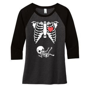 Skeleton Pregnancy Announcement XRay Halloween Costume Women's Tri-Blend 3/4-Sleeve Raglan Shirt