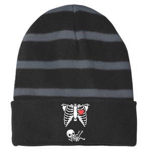 Skeleton Pregnancy Announcement XRay Halloween Costume Striped Beanie with Solid Band