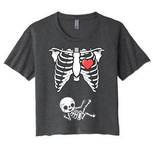 Skeleton Pregnancy Announcement XRay Halloween Costume Women's Crop Top Tee