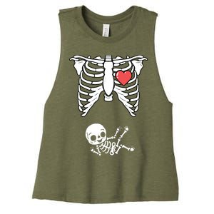 Skeleton Pregnancy Announcement XRay Halloween Costume Women's Racerback Cropped Tank