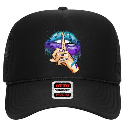 Suicide Prevention Awareness Still Here Still Fighting Lips Trucker Hat