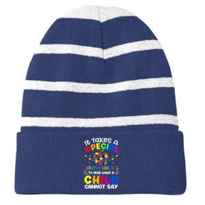 Special Paraprofessional Autism Awareness Striped Beanie with Solid Band