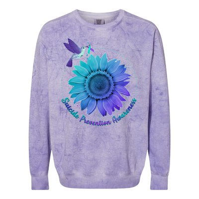 Suicide Prevention Awareness Hummingbird Flower Colorblast Crewneck Sweatshirt