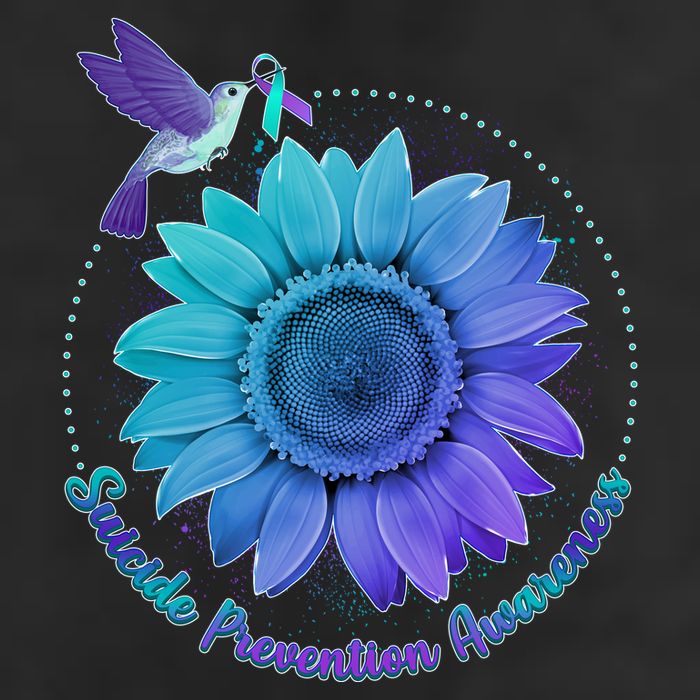 Suicide Prevention Awareness Hummingbird Flower 7 Panel Mesh Trucker Snapback Hat