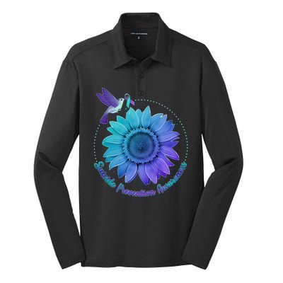 Suicide Prevention Awareness Hummingbird Flower Silk Touch Performance Long Sleeve Polo