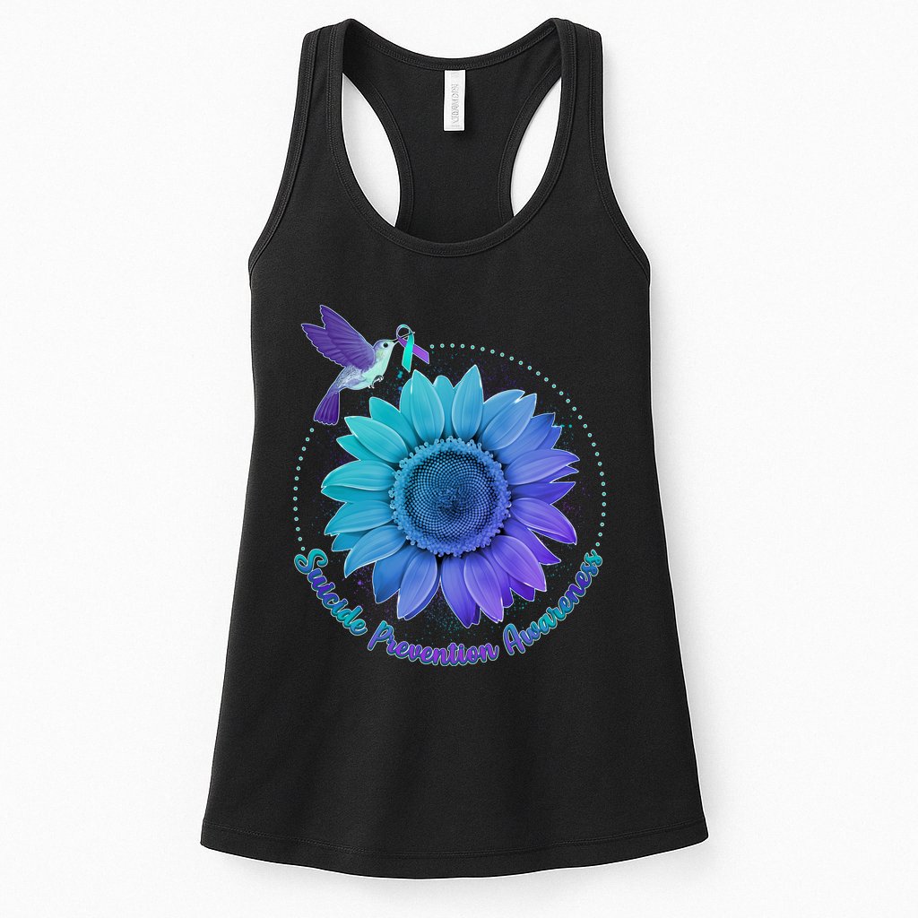 Suicide Prevention Awareness Hummingbird Flower Womens Tank Top