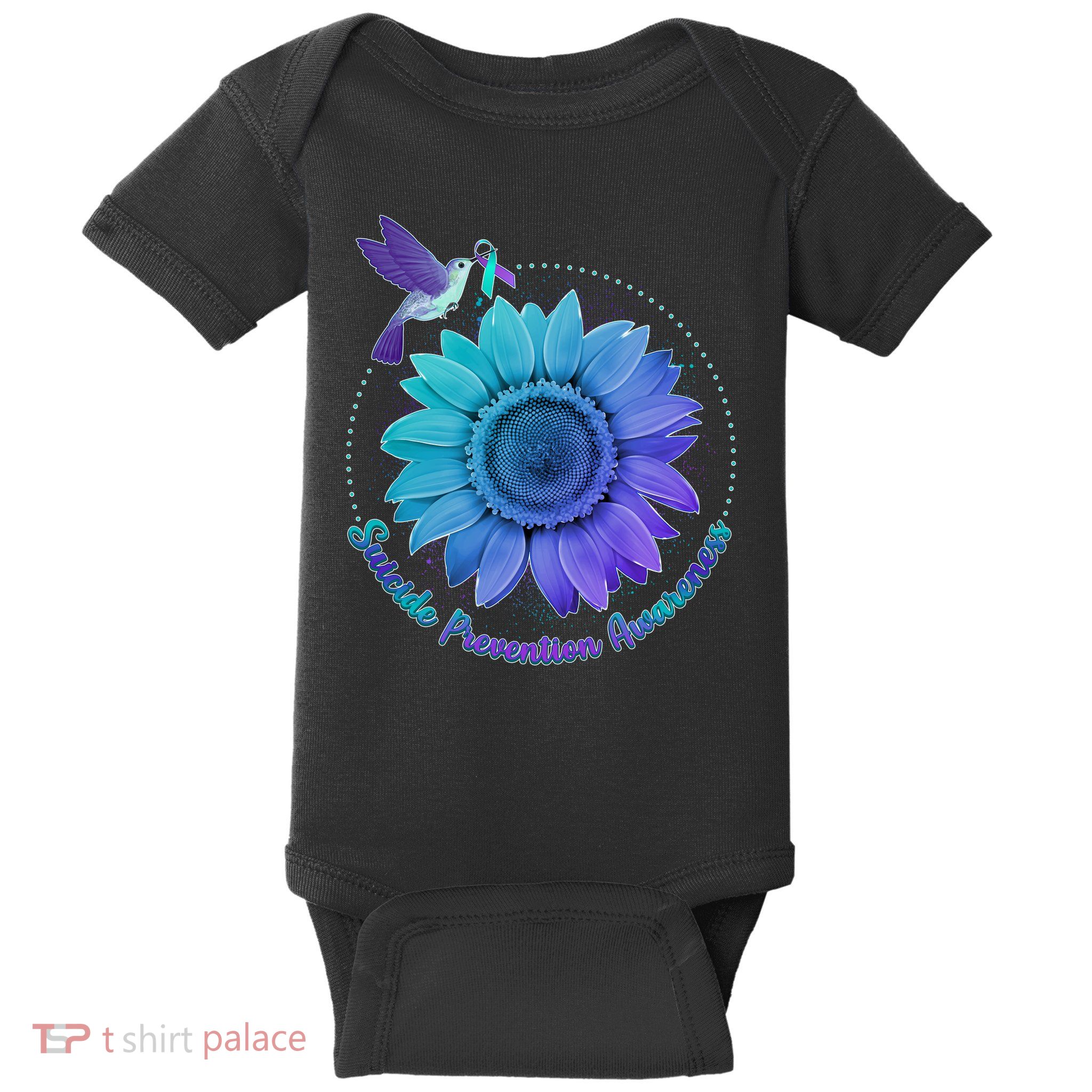 Suicide Prevention Awareness Hummingbird Flower Baby Bodysuit